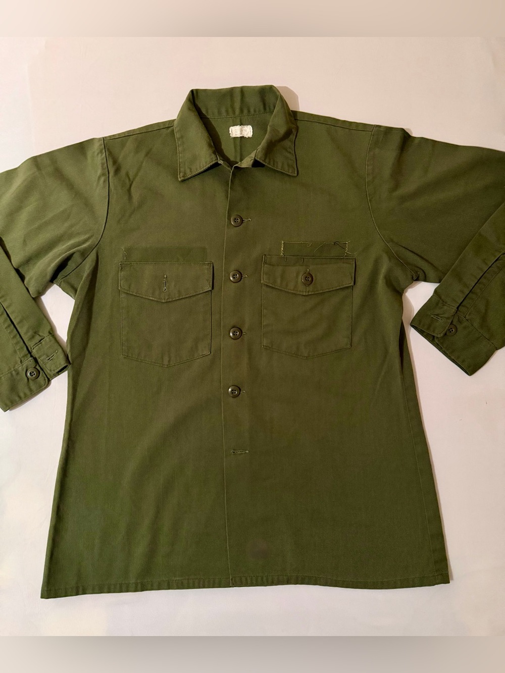 Vintage 70s US Military Shirt Mens 16.5 Green OG 507 70s Utility Poly Cotton